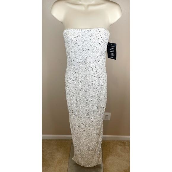 Retrofete Riverly Strapless Sequin Embellished Silver White Maxi Dress Size XS - Picture 4 of 9